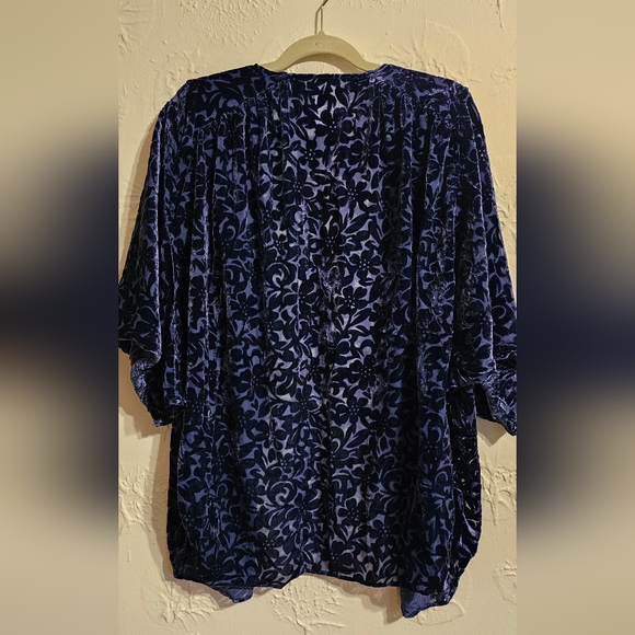 The Muses Navy Velvet Floral Kimono Cardigan Lounge Large New - Picture 2 of 5